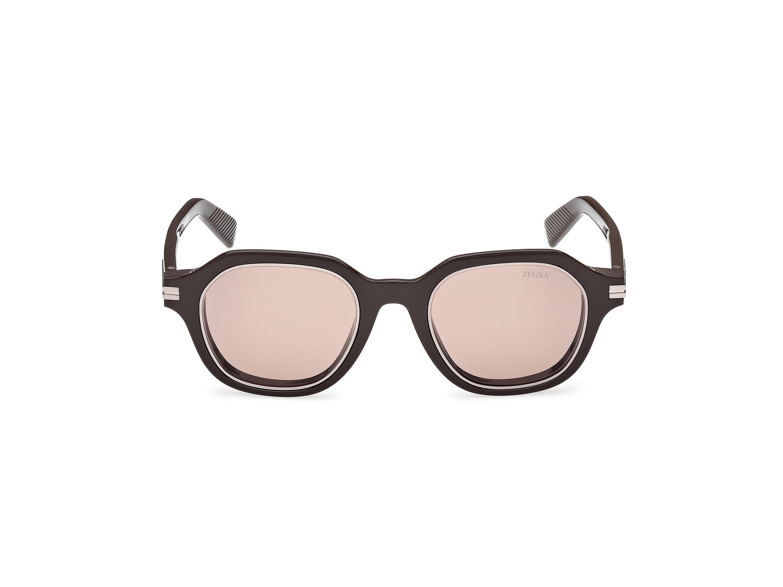 Das Bild zeigt die Zegna Sonnenbrille 0250 in glänzend dunkelbraun von vorne.